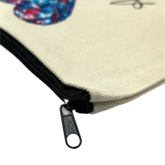 Canvas Zip Top Cosmetics Makeup Accessories Bag Gem Heart ‘All The Things’ Print - Picture 4 of 7